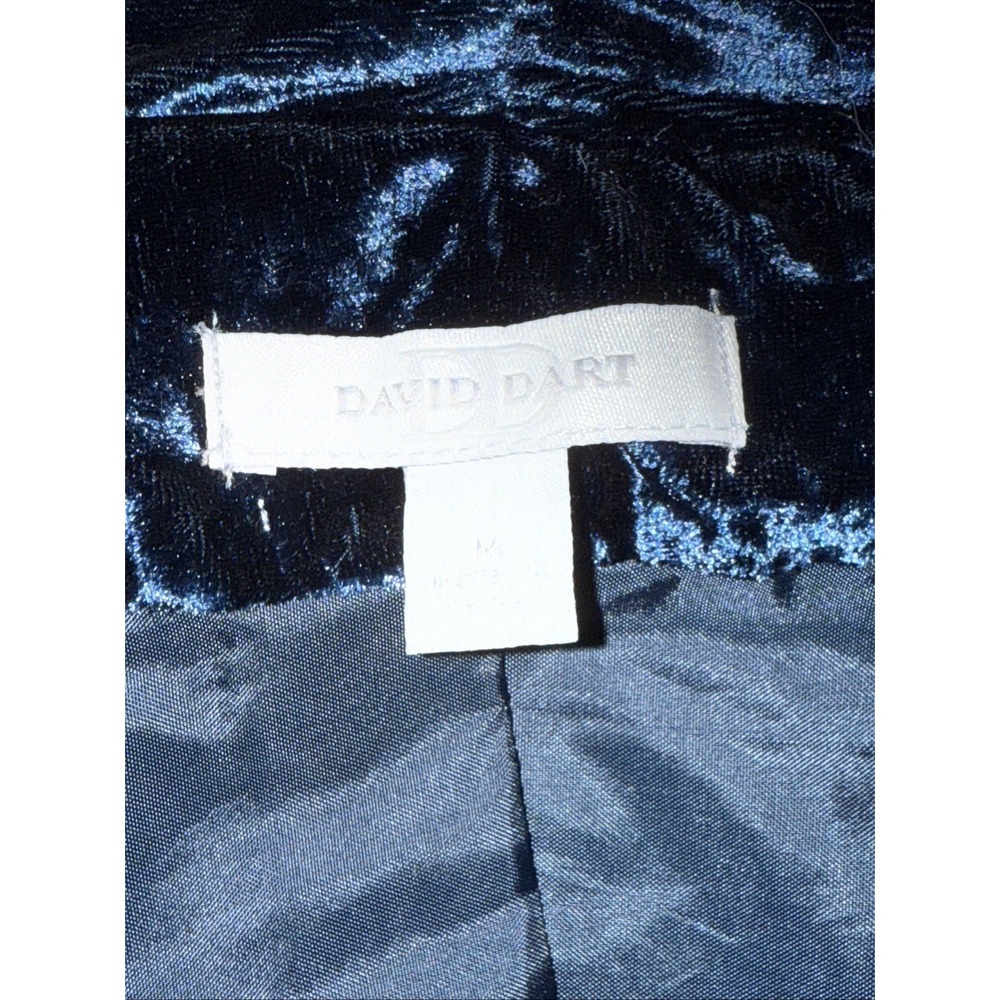 David Dart Blue Crushed Velvet Open Front Cardigan Jacket Blazer M Gently Loved - Picture 5 of 8
